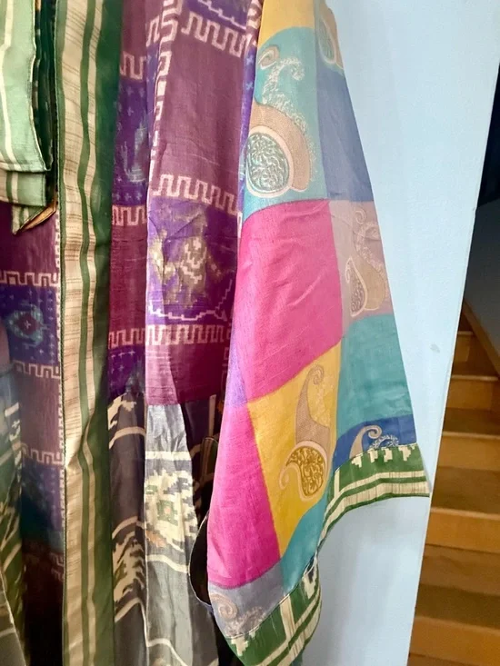 Patchwork Multi Color Robe Silk Saree Kimono Women’s Wrap Robe - Picture 3 of 6